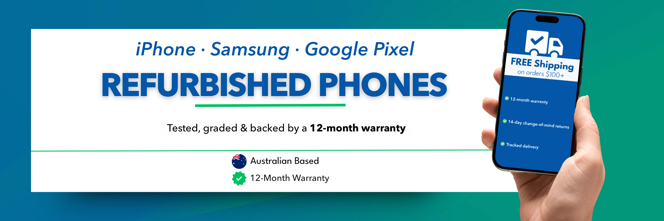 Refurbished iPhone, Samsung and Google Pixel phones with a 12-month warranty